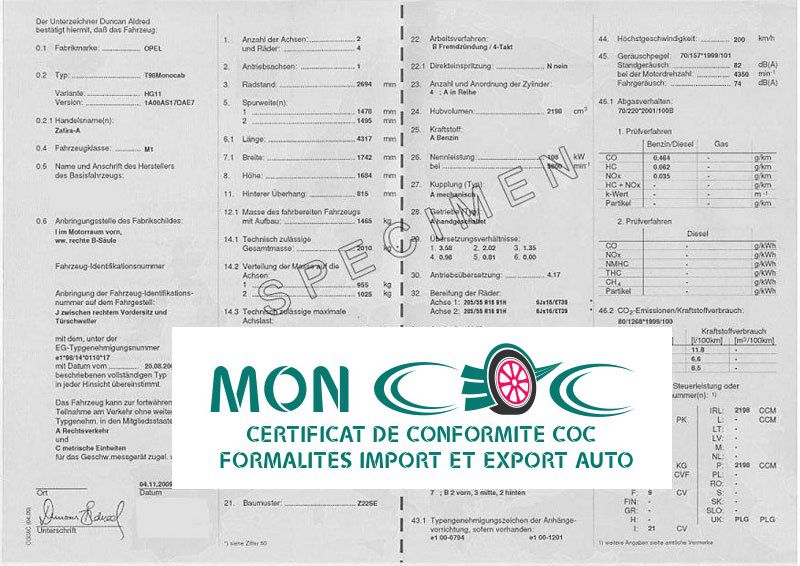 certificat de conformité Opel