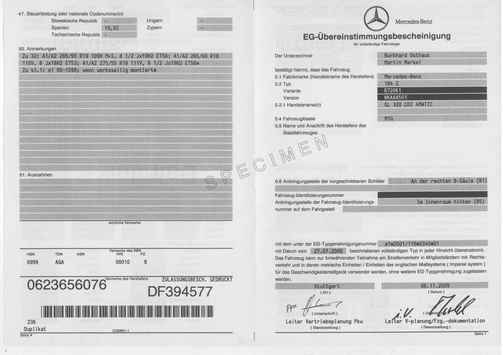 Certificat de conformité Mercedes gratuit
