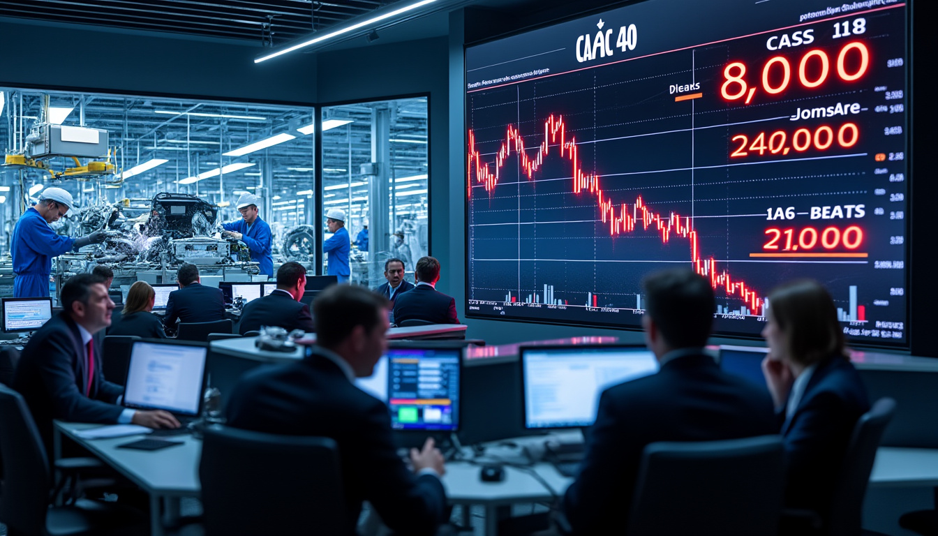 le cac 40 chute sous les 8.000 points, impacté par les nouvelles surtaxes américaines sur l'industrie automobile, mettant en lumière les tensions commerciales et leurs répercussions sur les marchés financiers.
