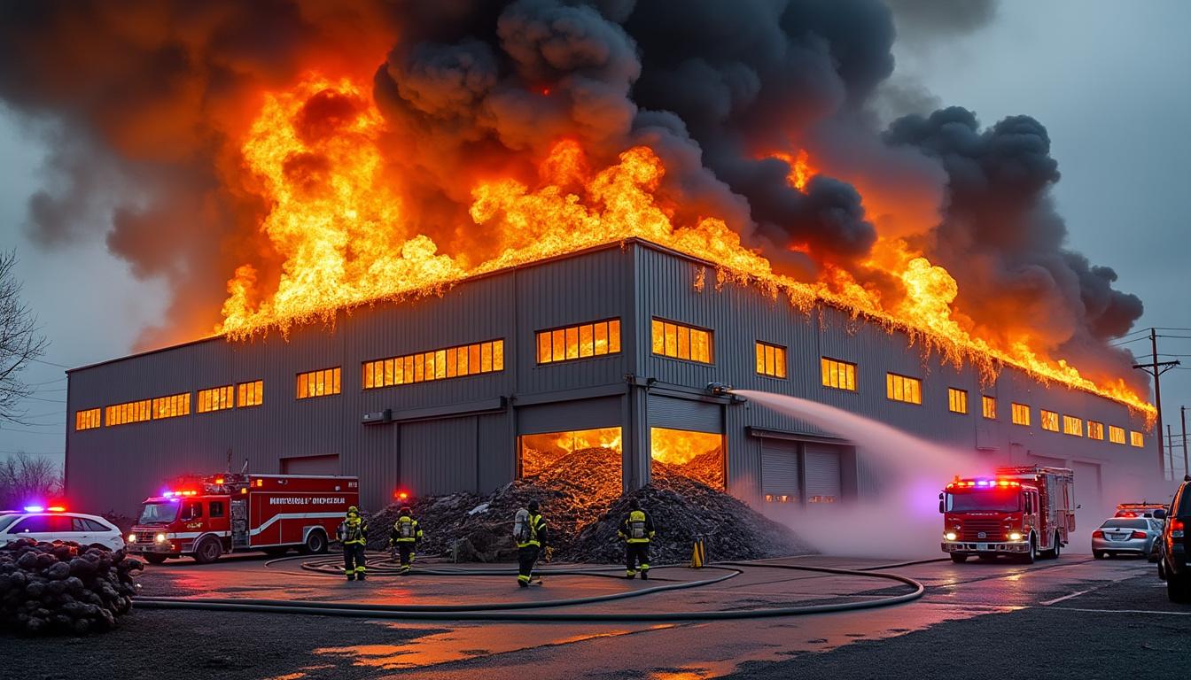 un violent incendie ravage un centre de recyclage de pièces automobiles à laval, causant d'importants dégâts et mobilisant les secours.