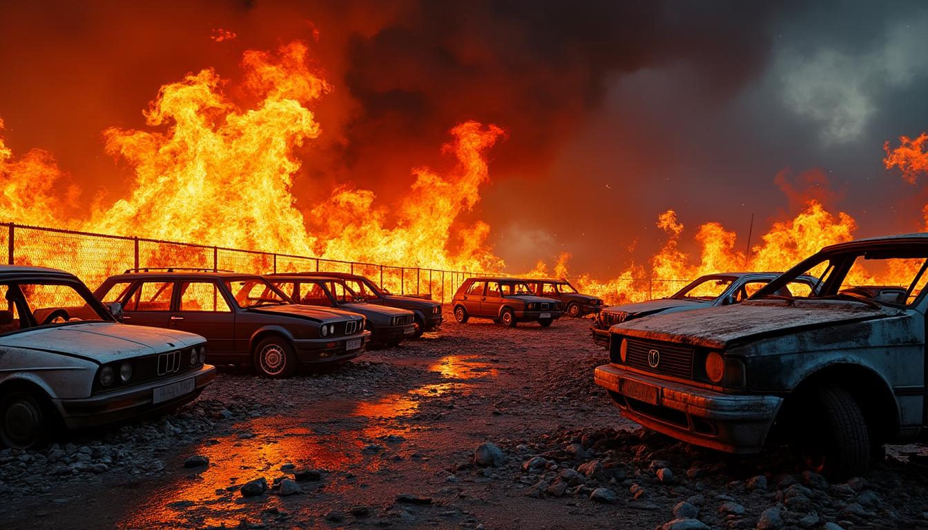 un violent incendie dévaste une casse automobile à baulme-la-roche dans la côte-d'or. un important déploiement des secours est en cours pour maîtriser le sinistre.