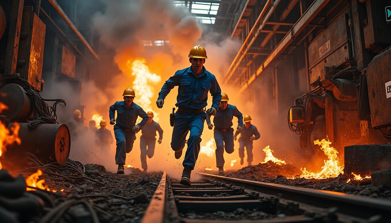 vidéo : des salariés obligés de sauter pour fuir un incendie dévastateur survenu dans une usine, illustrant l'urgence et le danger extrêmes de la situation.